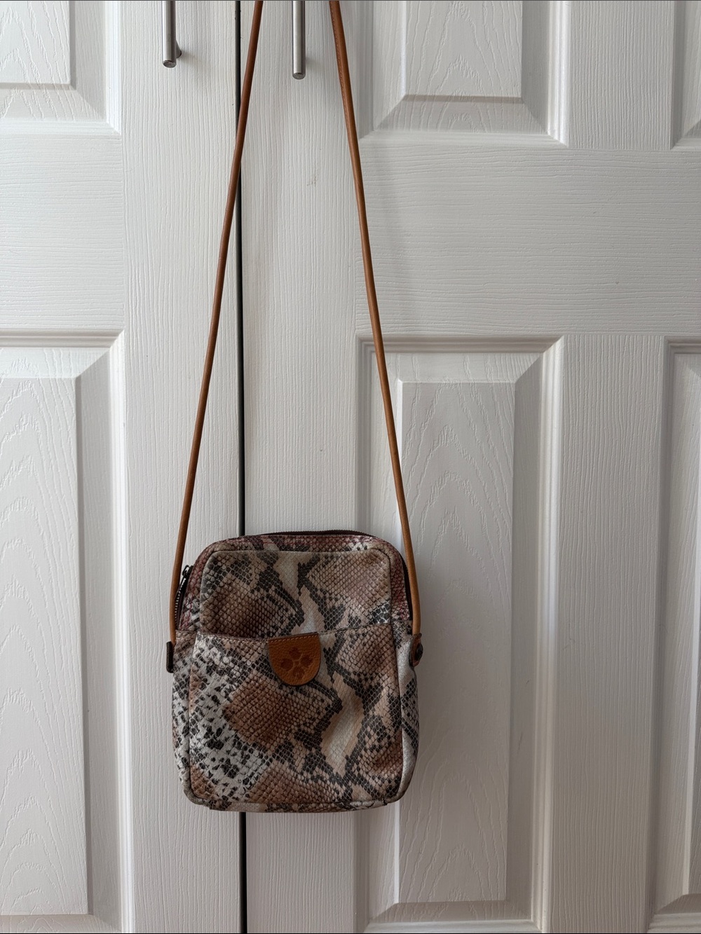 Patricia Nash Snake-Print Crossbody in Brown and Tan